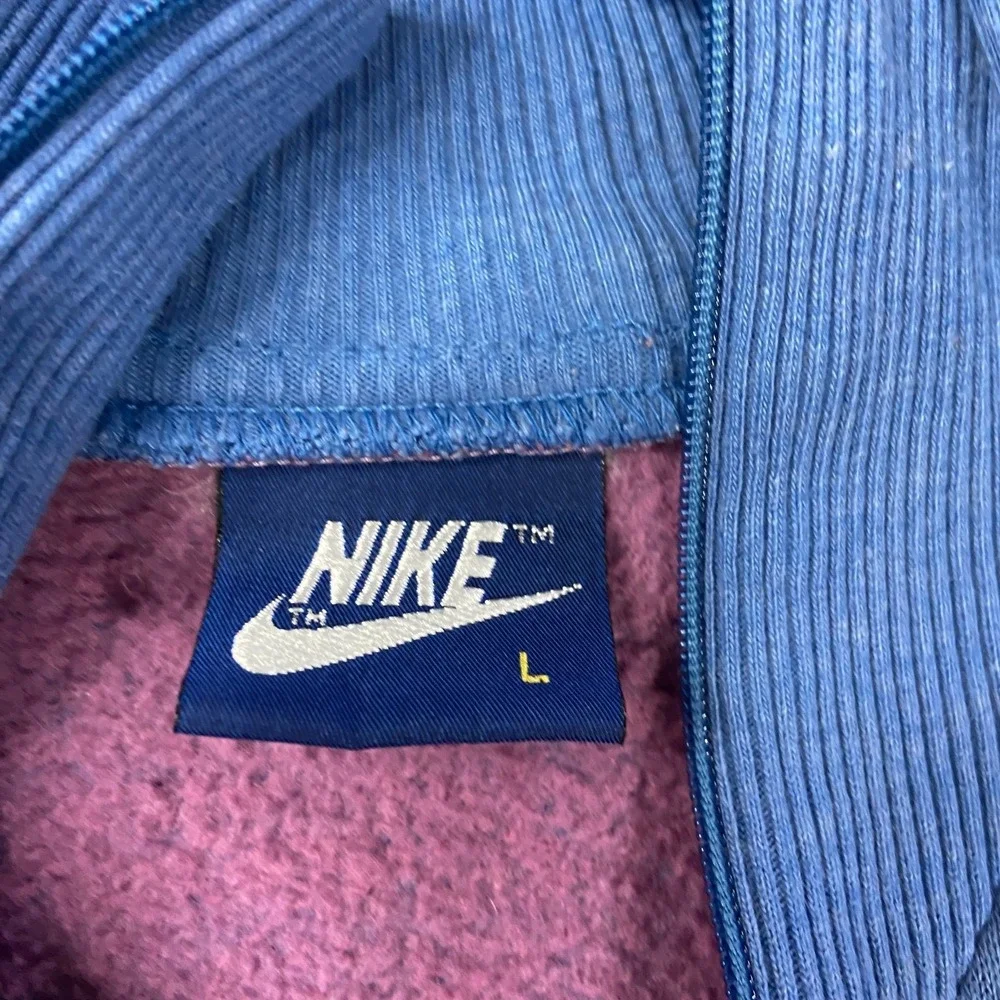 Vintage 80s Nike Sweatshirt Sz L Blue Embroidered Logo Ribbed Quarter‎ Zip